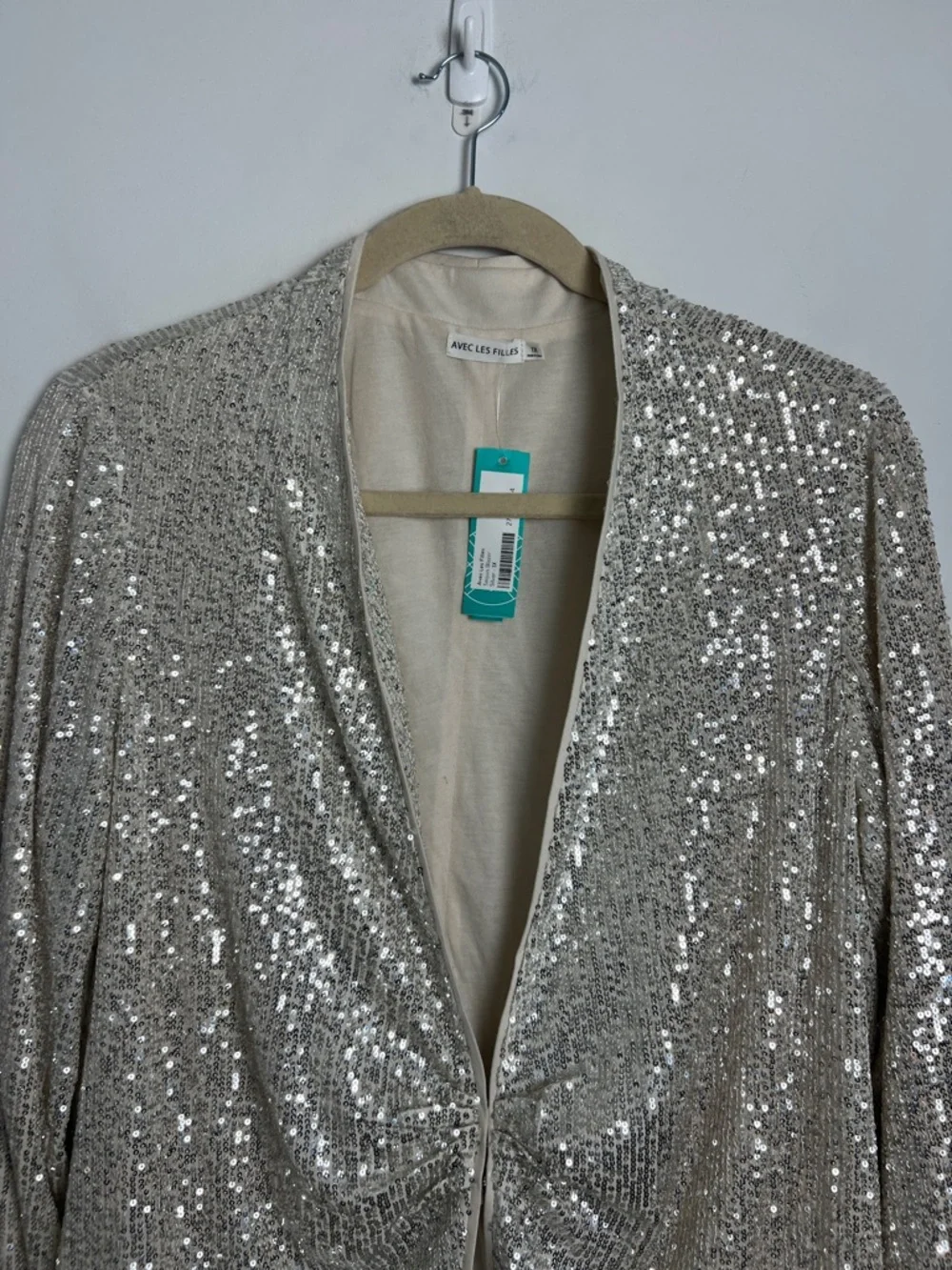 NEW Avec Les Filles X Stitch Fix Collaboration Silver Cream Sequin Formal Jacket